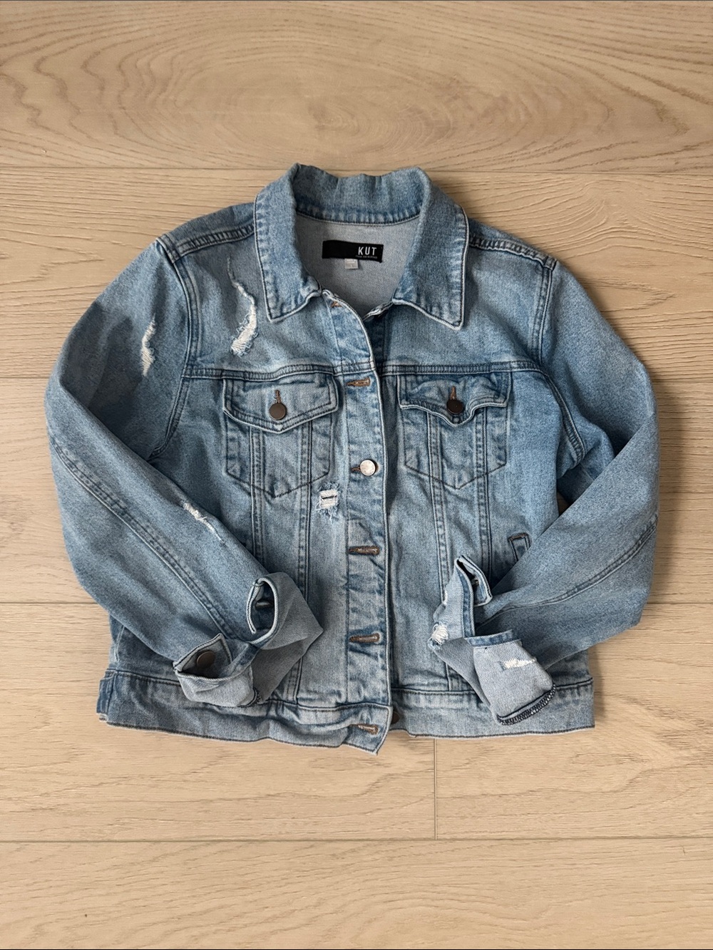 Kut from the Kloth Light Blue Distressed Denim Jacket